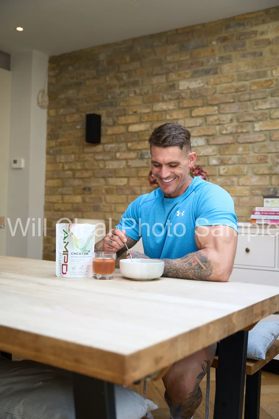 Ross at the breakfast table with his morning AMPD drink